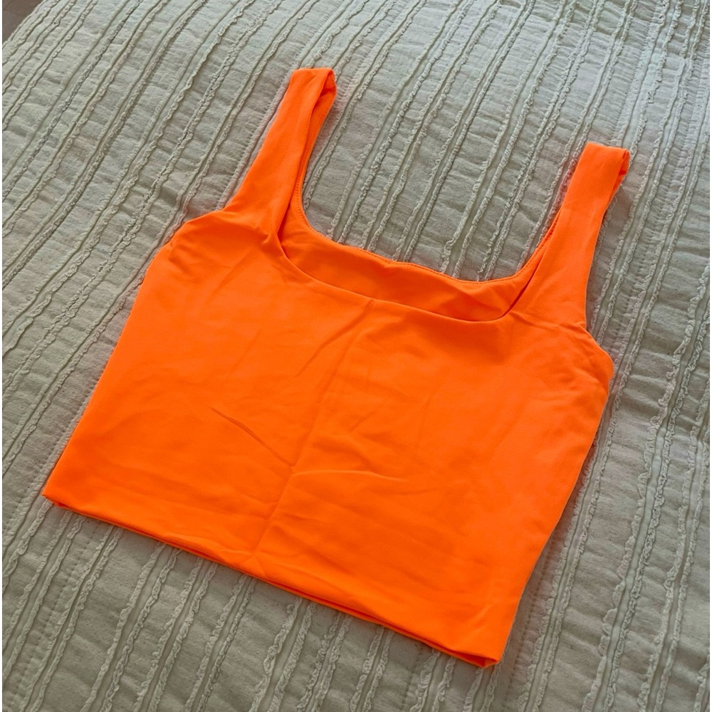 Brand-new, neon orange, cropped, fitted, tank-top